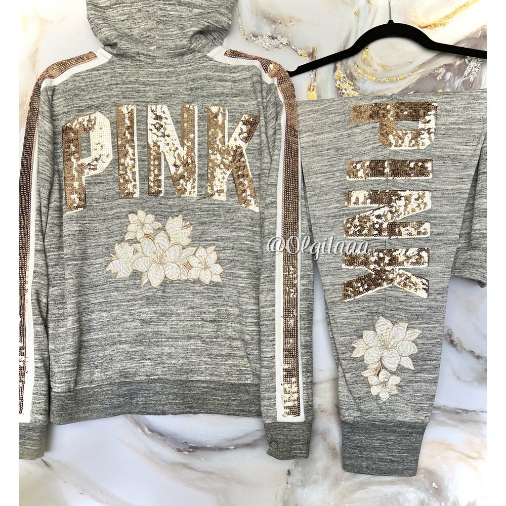 PINK Large Marl Floral Embroidered Set